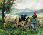 Vaches et moutons à l’abreuvoir  par Désiré François Laugée